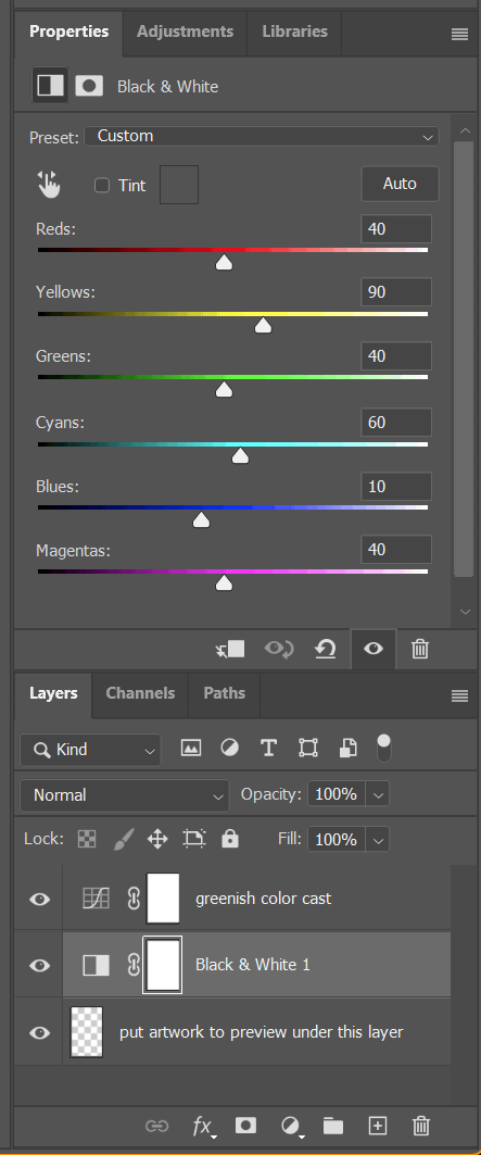 photoshop black and white adjustment layer